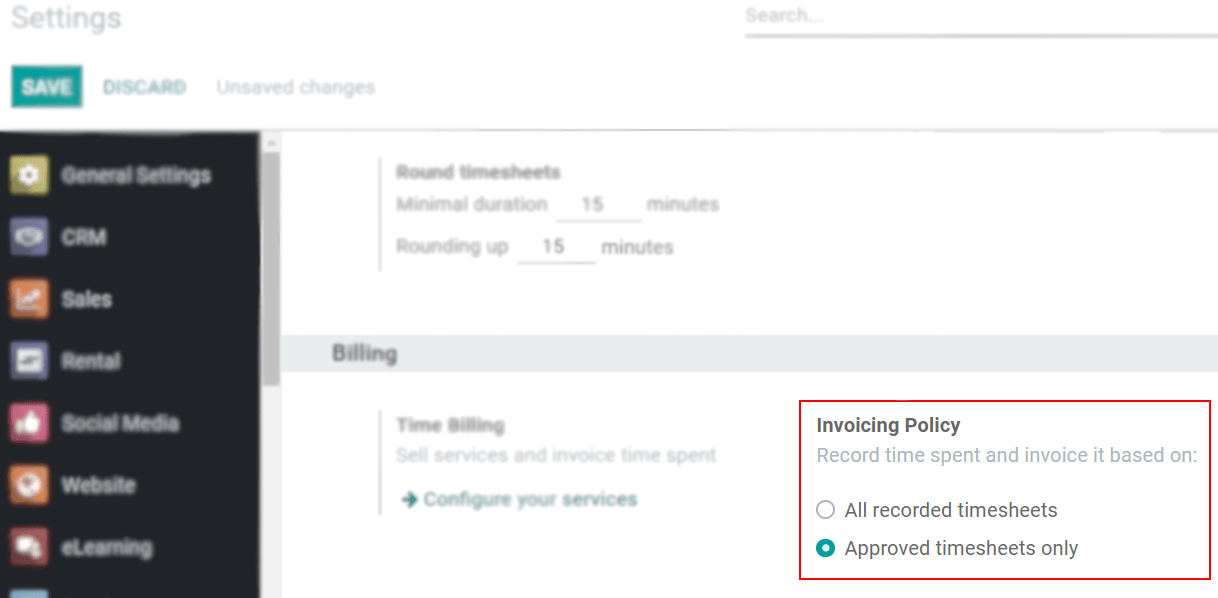 Enabling the feature to invoice only approved timesheets in Odoo Project