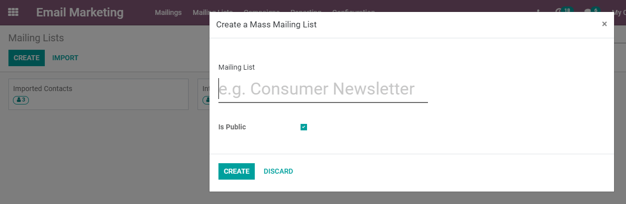 Mailing lists in Odoo Email Marketing