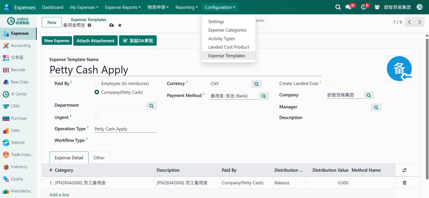 Expense Template Management
