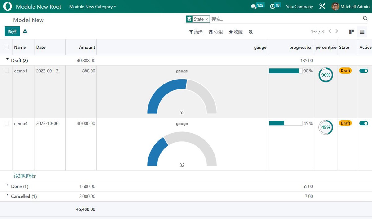 Odoo Module Template. App sample with widget.