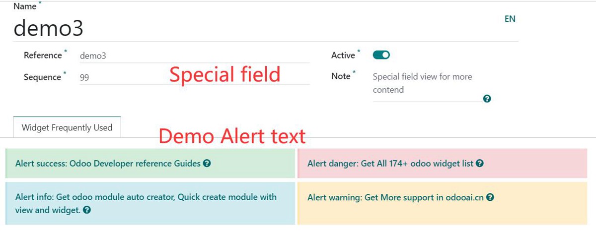 Odoo Module Template. App sample with widget.