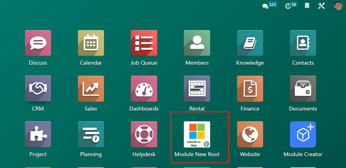 Odoo Module Template. App sample with widget.