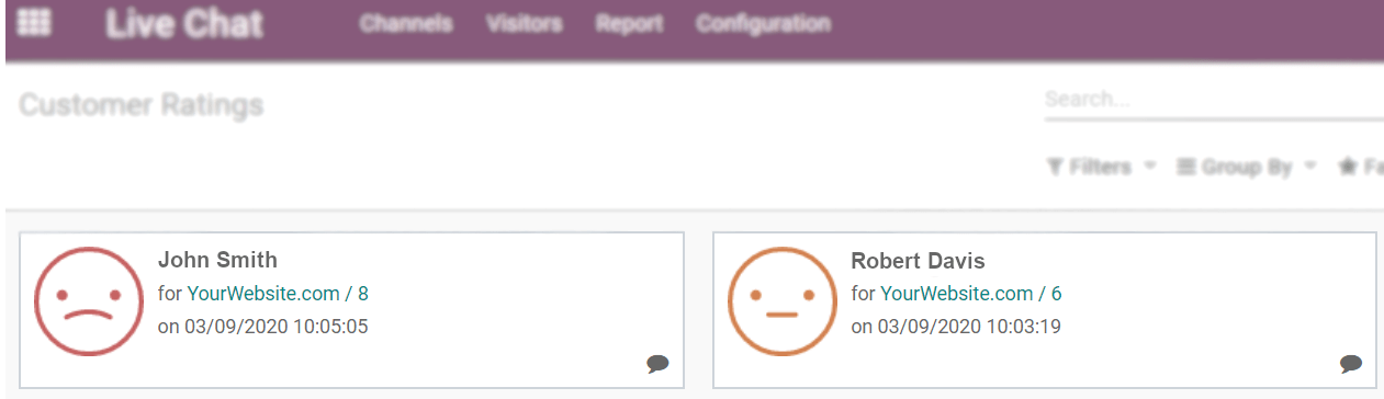 Odoo Live Chat客户评分页面视图
