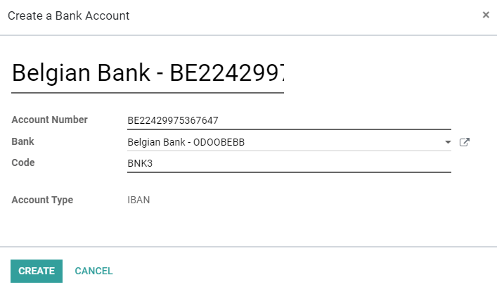 Add manually a new bank account in Odoo Accounting